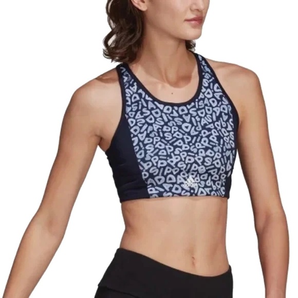 ADIDAS Crop Top Farm Fitness Athletic Bra Primegreen Aeroready Racer Eco - Picture 3 of 12